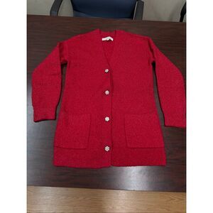 Loft Red Button Up Cardigan Sweater Size Small
